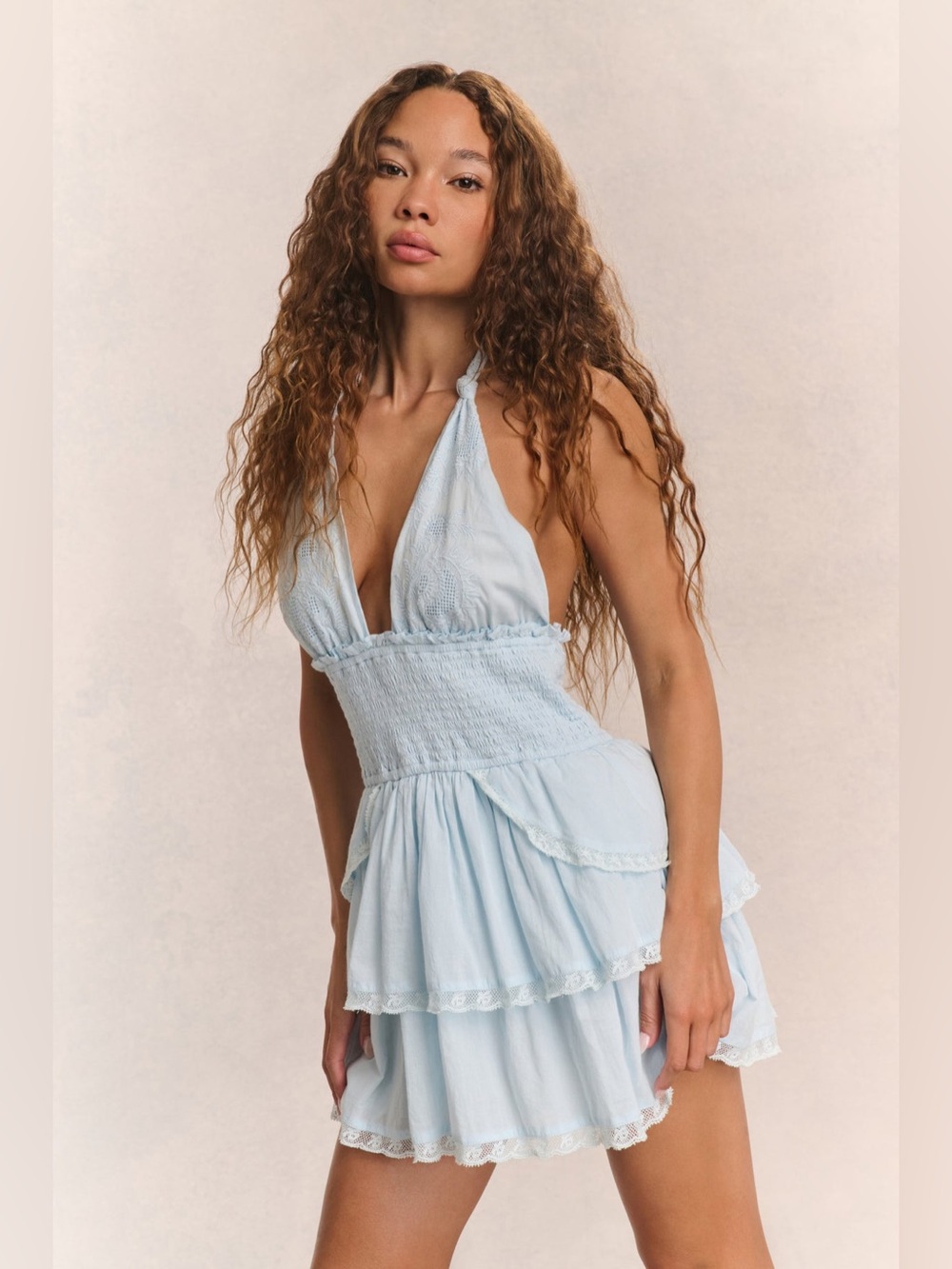 Love Shack Fancy Deanna Halter Dress In Blue Size XS